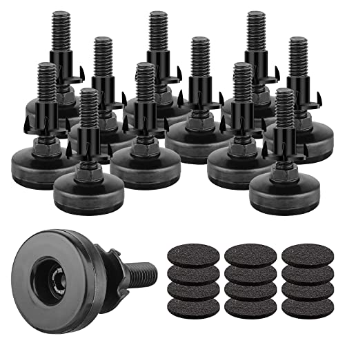 Heavy Duty Leg Levelers 3/8''-16 Thread, 12 Pcs Adjustable Leveling Feet Furniture Levelers Screw on with Threaded Inserts for Tables Chairs Cabinets Sofa, Support 3960LBs- Large Base, Black