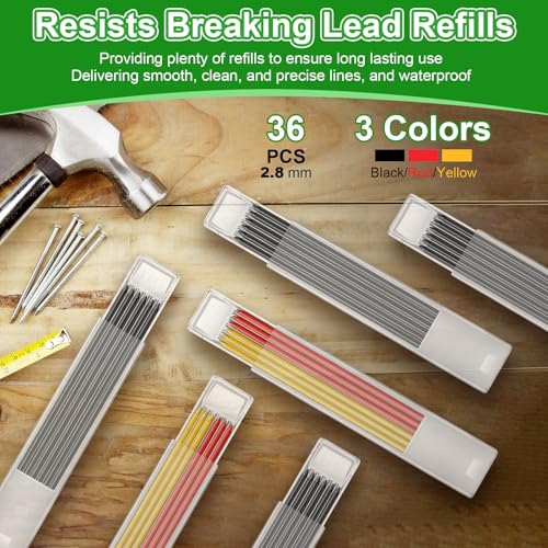 Hiboom 4 Pack Carpenter Pencil with 36 Refills Built In Sharpener (Green) - color: Green