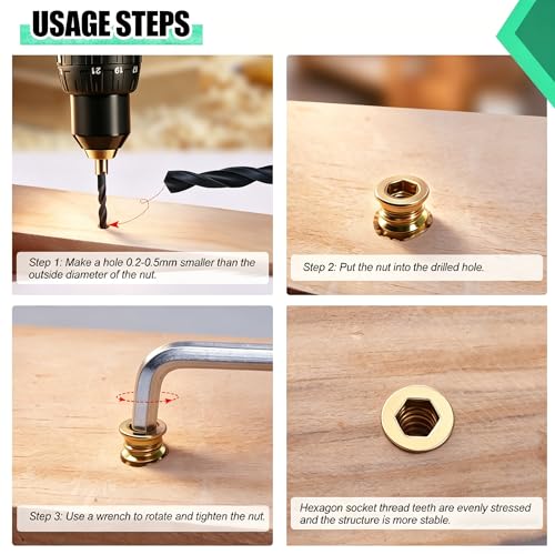 Twidec/105PCS 1/4"-20 Threaded Inserts for Wood Furniture Screw-in Nut Wood Inserts Bolt Assortment Kit with M6 Hex Wrench (1/4"-20 x10mm) N-059-1/4x10 - size: 1/4"-20 x 10mm (105 PCS)