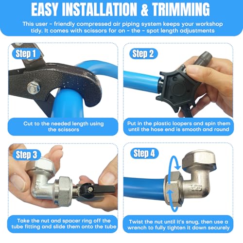 3/4 Inch x 200 FT Shop Air Line Kit, Compressed Air Piping System for Shop, Garage, HDPE Tubing and Aluminum Rapid Air System Includes Right Angle Fittings and Tee Fittings, Air Line Tubing Kit - size: 3/4" x 200ft