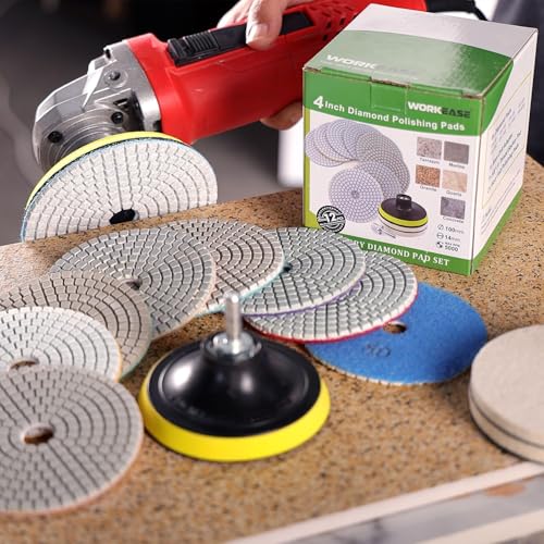 4 Inch Diamond Polishing Pads with 5/8’’-11 Backer Pad, 12PCS Wet/Dry Granite Stone Polish Pad Kit for Drill, Grinder, Polisher, 50-6000 Grit Polishing Pad for Concrete Marble Rock Countertop Quartz - size: 4 Inch 50-6000 Grit