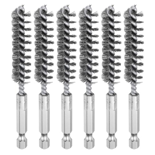 HARFINGTON 6Pcs Stainless Steel Bore Brush 12mm Dia 4" Long Cleaning Twisted Wire Brush with Handle 1/4" Hex Shank for Tubes, Ports, Bearings - size: 12mm
