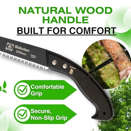 Saboten Japanese Pruning Saw with Wood Sheath, Fluorine-Coated High-Carbon Steel Blade, Precision Pull Cut Hand Saw for Tree Branches – forest Originals, Made in Japan - size: 240mm (9.4 inch)
