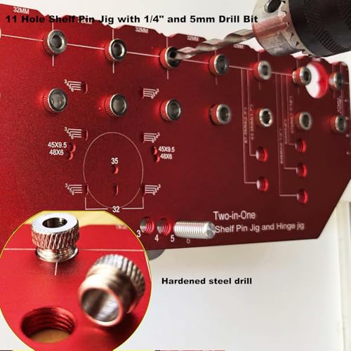 2 in 1 Shelf Pin Hinge Jig,Concealed Hinge Jig Drilling Jig with 35mm Hole Drill Bits,Self Contained Clamping All Metal Cabinet Hardware Tool Drill for Cabinet Door Hinge Hole Positioning (11 Hole) - color: 11 Hole