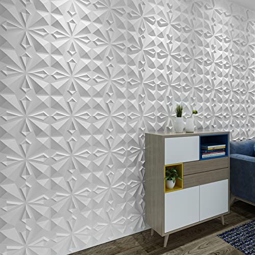 Art3dwallpanels 33 Pack 3D Wall Panels, White PVC | Modern Raised 3D Wall Tiles, Waterproof Fireproof, 33 Sheets Large Pack, Easy DIY Mount for Residential Commercial Wall - color: New White