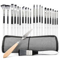 JYN‑ANREN 24Pcs Paint Brush Set, Professional 9 Shapes: Wide Flat, Filbert, Fan, Dagger, Cat Tongue, Round etc, for Acrylic, Oil, Watercolor, Includes Palette Knife & Waterproof Canvas Roll