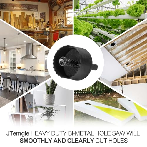 1-3/4 Inch Hole Saw with 9.1mm Triangle Shank Arbor, JTemgle Bi-Metal Hole Saw Heavy Duty Hole Cutting Tool for Cornhole Boards, Recessed Lights, Wood, Plastic, Drywall & Soft Metal - size: 1-3/4"