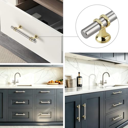 Rergy 10 Pack 3 Inch Hole Center Brushed Nickel and Gold Cabinet Pulls - color: Brushed Nickel&Gold, size: 3in Hole Center(76mm)