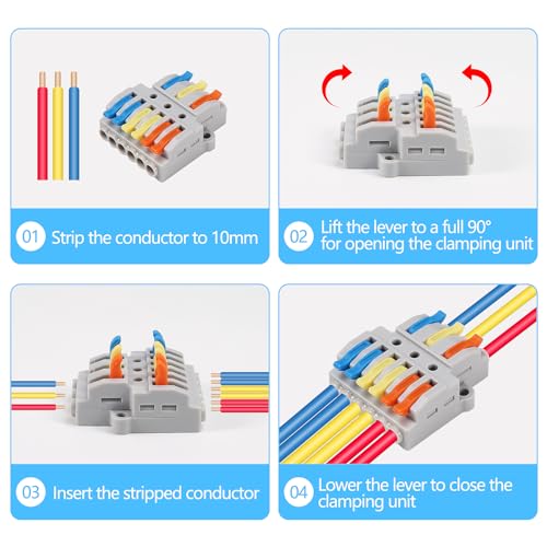 20PCS Lever Wire Connectors - 3 in 6 Out Quick Electrical Lever Nuts, Push-in Conductor Terminal Block AWG 28-12 - color: Grey,20pcs 3 in 6 out