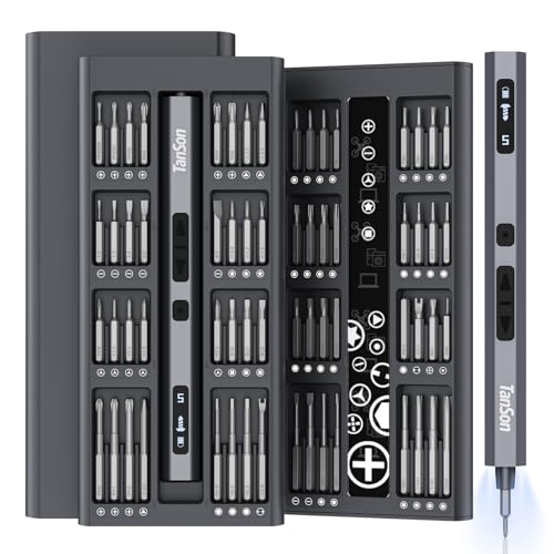 TanSon Mini Electric Screwdriver Set,3.7V Precision Screwdriver Set 66 in 1 Magnetic Drill,HD Display,5 Torque Settings,4 LED Lights, Portable Repair Tool Kit for Computer,Phone, Watch,Camer,Glasses - color: 66 Grey
