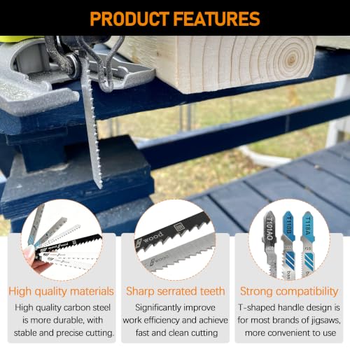 50 Pack T-Shank Jigsaw Blades Set for Wood Metal Plastic Cutting