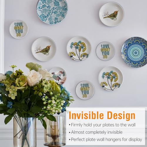 Bilillo 36PCS Adhesive Picture & Plate Hangers, No Nails Wall Hooks, Invisible Heavy Duty Sticky Hanging Hooks for Frames, Plates, Wall Art Decor, No Damage - style: 36 Pcs Round
