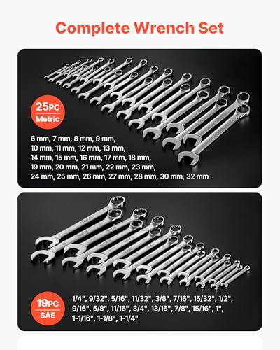 VEVOR Combination Wrench Set, 44-Piece SAE and Metric - size: 44PCS (Metric&SAE), style: Regular
