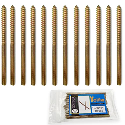 12 Pack 1/4-20 x 4 Inch Hanger Bolts 1/4-20" Double Headed Bolts 1/4 Wood Dowel Screw Self-Tapping Screw Hanger Bolts for Furniture Screws Threaded Rods Bolt 100mm Length - size: 1/4-20"x4"-12PCS
