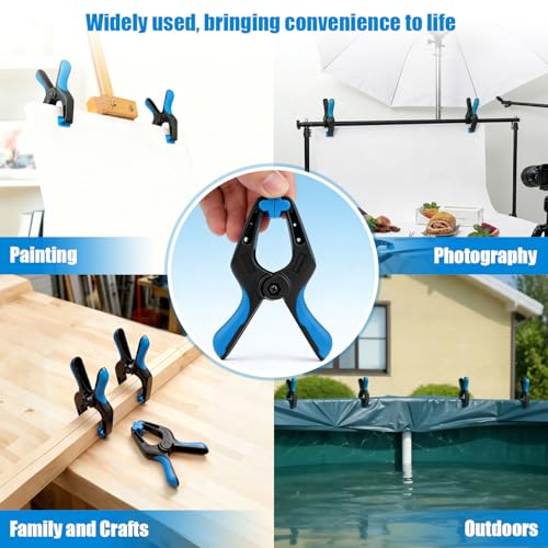 12 Pack 4 inch Heavy Duty Spring Clips, Plastic Spring Clamps for Woodworking, Backdrop Stand, Pool Cover, Photography, Crafts - size: 4" Pack of 12
