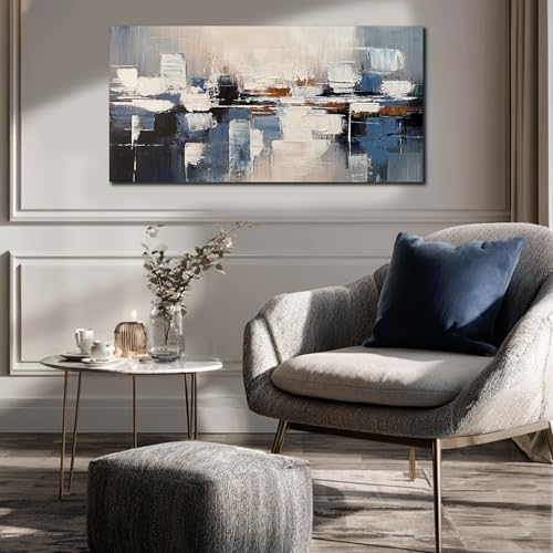 AUUZAIUA Abstract Canvas Wall Art Blue and White Oil Painting 20x40 Inch - size: 20"L x 40"W