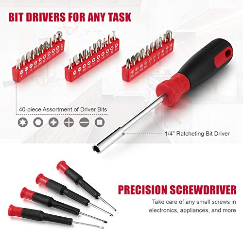 Eastvolt 128-Piece Home Repair Tool Set, Tool Sets for Homeowners, General Household Hand Tool Set with Storage Toolbox, EVHT12801, Black + Red (ASK01) (Pack of 5) - size: 128 (Pack of 5), style: Tool Set
