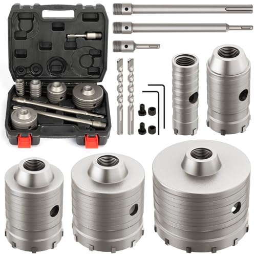 DAIMIT 16PCS Concrete Hole Saw Kits with 2 Drill Bits and SDS Plus & Max Shank, Hole Saw Tool Set for Concrete Cement Brick Stone Wall Drilling, Kit Size 30 40 65 80 100MM - size: 30 40 65 80 100MM