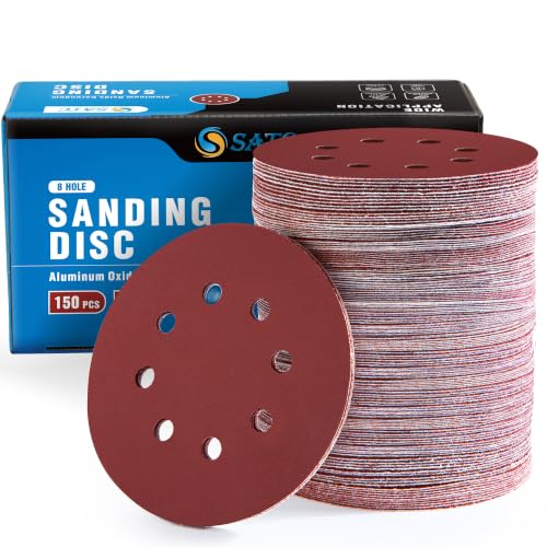 S SATC 1000 Grit 5 Inch Sanding Disc 8 Hole Hook and Loop Sanding Pad Aluminum Oxide Round Sandpaper Disc for Random Orbit Sander(150 Pack) - style: 150PCS 5 Inch 1000 Grit
