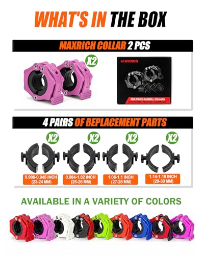 MAXRICH Ultra-Thin 1-Inch Barbell Clamps, Quick Release Weight Clips for 23–30mm Bars, Secure Barbell Collars for Home Gym - color: Pink