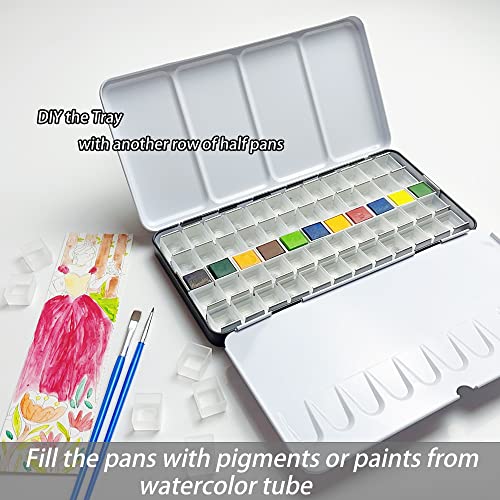 FCLUB Watercolor Palette, 48 Wells and 3 Mixing Areas - Empty Half Pans Watercolor Palette with Lid, Folding Paint Tray - style: Tin with 48 Transparent Half Pans