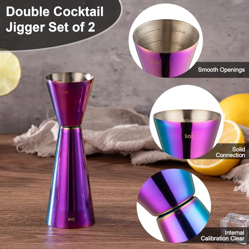 Briout Double Cocktail Jigger for Bartending, 2 OZ & 1OZ, Flat Edge Rainbow - color: Rainbow, size: Flat Edge-1oz/2oz-1PC