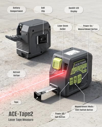 Laser Tape Measure 2-in-1, Inkerma 130Ft Laser Measurement Tool & 16Ft Measuring Tape, Digital Laser Tape Measure - style: ACE-Tape2