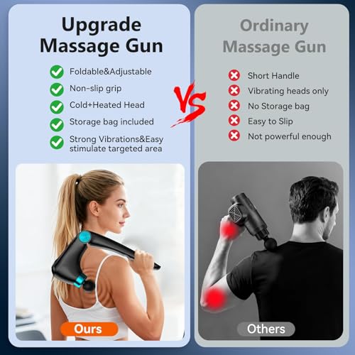 Foldable Heat Cold Massage Gun, 9 Speeds 10 Heads Cordless Handheld Percussion Massagers, Portable Electric Muscle Pain Relief Massager Gifts for Men Women Dad