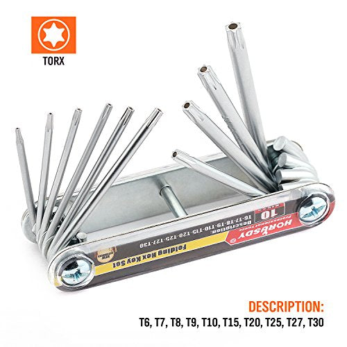 HORUSDY Tamper Proof Star Key Set (Folding) Security Torx Key Set Sizes Include T-6 to T-30 - style: Folding Star Key