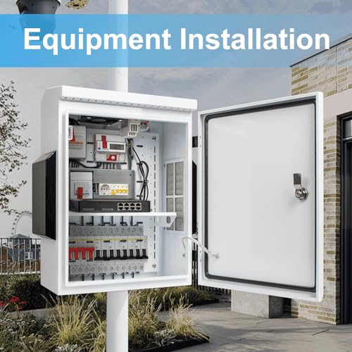 Outdoor Electrical Box with Thermostat and Fan, Cold-Rolled Steel Plate, Aluminum Alloy Back Beam, One-Piece Ventilation Design, IP65 Waterproof, Wall/Pole Mounted. (19.6" x 15.7" x 7.9") - size: 19.6" x 15.7" x 7.9"