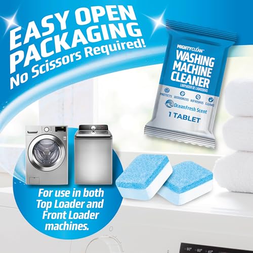 MIGHTY CLEAN Washing Machine Cleaner Tablets 24 Pack - 1 Year Supply, Septic Safe Washing Machine Cleaning Tablets, Washer Cleaner Tablet, Works with All Washers Including HE