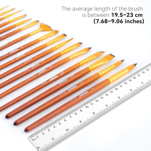 Transon 16 pcs Artist Paint Brush Set Versatile for Acrylic Painting Watercolor Painting Gouache Painting Brown Color - color: Brown
