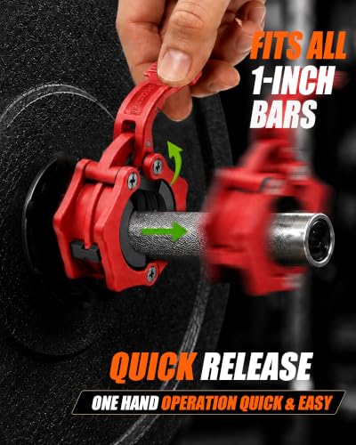 MAXRICH Ultra-Thin 1-Inch Barbell Clamps, Quick Release Weight Clips for 23–30mm Bars, Secure Barbell Collars for Home Gym - color: Red