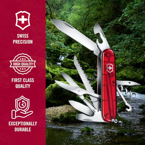Victorinox Huntsman Swiss Army, 15 Function Pocket Knife, Red Transparent - color: Red Transparent, style: Single Knife
