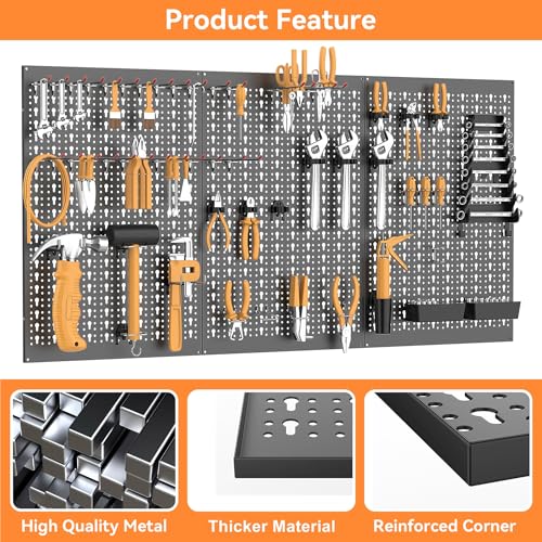 WALMANN Metal Pegboard, Wall Tool Organizer Board with Hooks, 24x48 in - color: Black