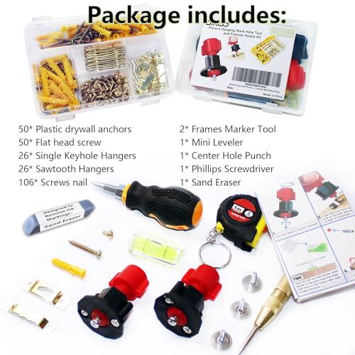 DIKOO Picture Hanging Kit - Keyhole Position Mark Tool and Hangers Assorted