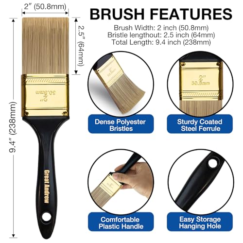 Great Andrew Paint Brushes, 10 PCS 2" Bulk Paint Brush Pack - size: 10 PCS, 2"