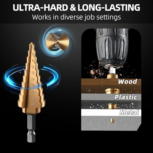 Unibit Step & Side Cutting Twist 8 PCS Drill Bits Set Hex Shank - color: Gold