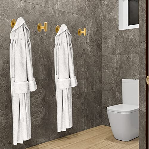Vuzvuv Brushed Gold Self Adhesive Stainless Steel Towel Hooks (4-Pack) | SUS304, Self-Adhesive, Heavy Duty, Waterproof, Coat Robe Wall Hook for Bathrooms Kitchen Hotel - color: Gold-4 Pcs