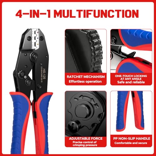 Wire Crimping Tool AWG 22-10 with 120PCS Heat Shrink Wire Connectors, Electrical Crimping Tool for Heat Shrink, Nylon, Non-Insulated Connectors, Wire Crimper Kit for Ring Fork Spade Splice