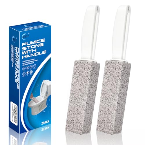 4TH Pumice Stone for Toilet Bowl Cleaning,Pumice Stick with Handle,Cleans Away Limescale Stain,Hard Water Rings, Calcium Buildup,Iron and Rust. Remover for Tile/Bath/Kitchen/Household - 2 Piece - color: Gray