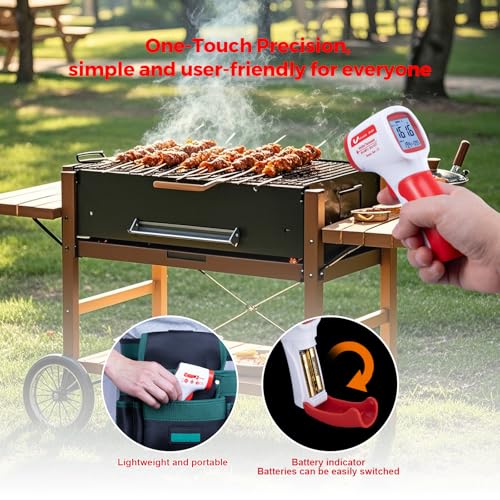 Infrared Thermometer for Meat,Laser Temperature Gun,-58~1112°F,DS 12:1 Digital IR Temp Gun with Adjustable Emissivity&High/Low Alarm,LCD Display Thermal Gun for Food Oven Cooking HVAC - color: Red