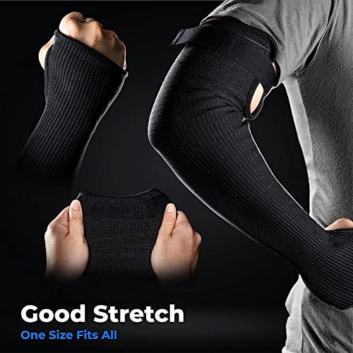 OriStout Cut Resistant Work Sleeves with Tumb Hole, Black, 2 Pairs | Protective Arm Sleeves for Yard Work, Kitchen, Arm Guards for Biting, Pet Grooming, Gardening Gifts for Women, One Size - color: Black (2 Pairs) - Long, size: One Size