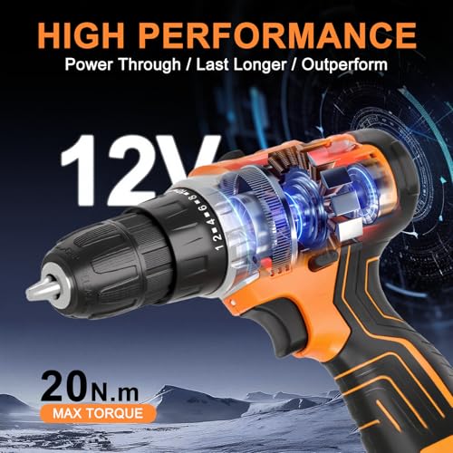 12V Cordless Electric Drill Driver Set, Powerful Lightweight Portable Rechargeable Screwdriver 42pcs Accessories,2-Speed, 24+1 Position for Wood/Wall Drilling & Screw Driving, Home DIY Tool woman man - style: 12V - 2 Batteries - Orange - Basic