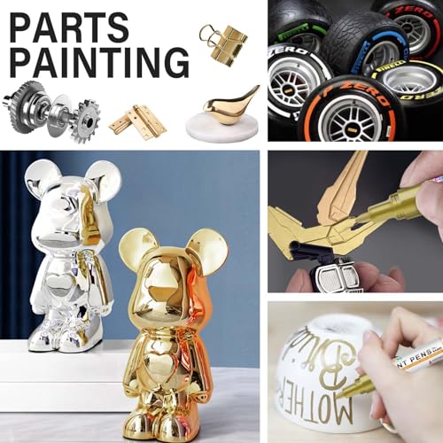 Betem 4 Gold Silver Oil Based Paint Pens, Permanent Fabric Paint Markers - color: 2 Gold & 2 Sliver