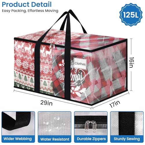 RoomHacks Moving Bags, Heavy Duty Large Storage Bags, 125L, 6 Pack, Clear - size: 125L- 6Packs