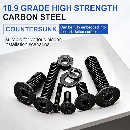 Taiss 888PCS M2 M3 M4 M5 Screw Kit,Flat Head Metric Bolts Assortment,10.9 Grade Alloy Steel,Countersunk Machine Screws,Black Nuts and Bolts for 3D Printer,Mechanical Hardware,with Hex Wrenches - size: 888PCS M2 M3 M4 M5
