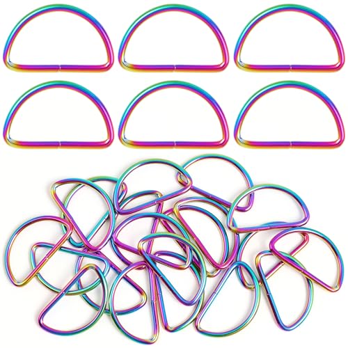 PECMER Rainbow 1.5 Inch D-ring Welded -20 PCS D Rings Buckle for Sewing Dog Collar Making Supplies/Bag Hardware/Webbing Straps Belt Ring - color: Rainbow D-ring-20 Pcs-1.5 Inch