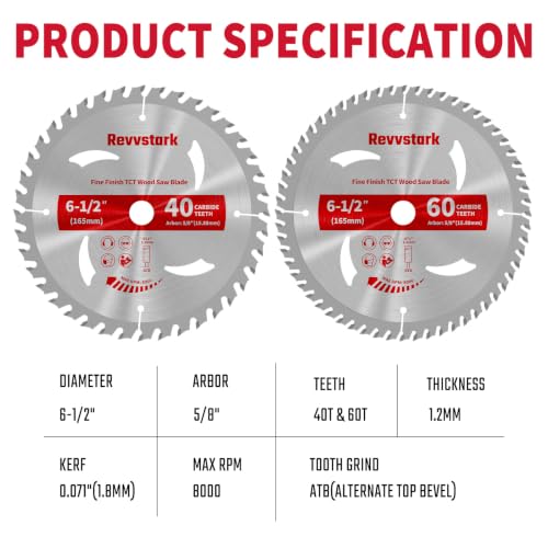 Revvsatrk Circular Saw Blade 6-1/2" 40T&60T for Cutting Wood, 5/8" Arbor - size: 6-1/2 In 40&60T