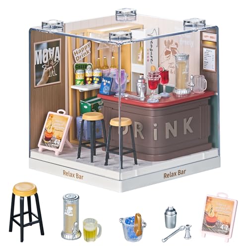 Super Mini Miniature Lounge Bar DIY Kit with Acrylic Display Case - color: Small - Relax Bar, size: Small